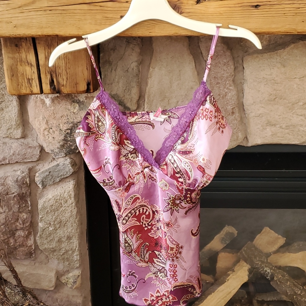 Lace and satin pink paisley cami